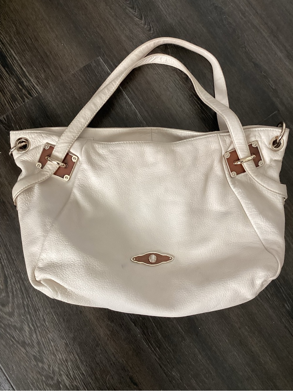 Elliott Lucca White Super Soft Leather Shoulder Tote with Tan Accents